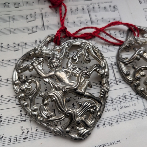 Silver Heart Cherub Ornaments with Red Tassels - Picture 6 of 8